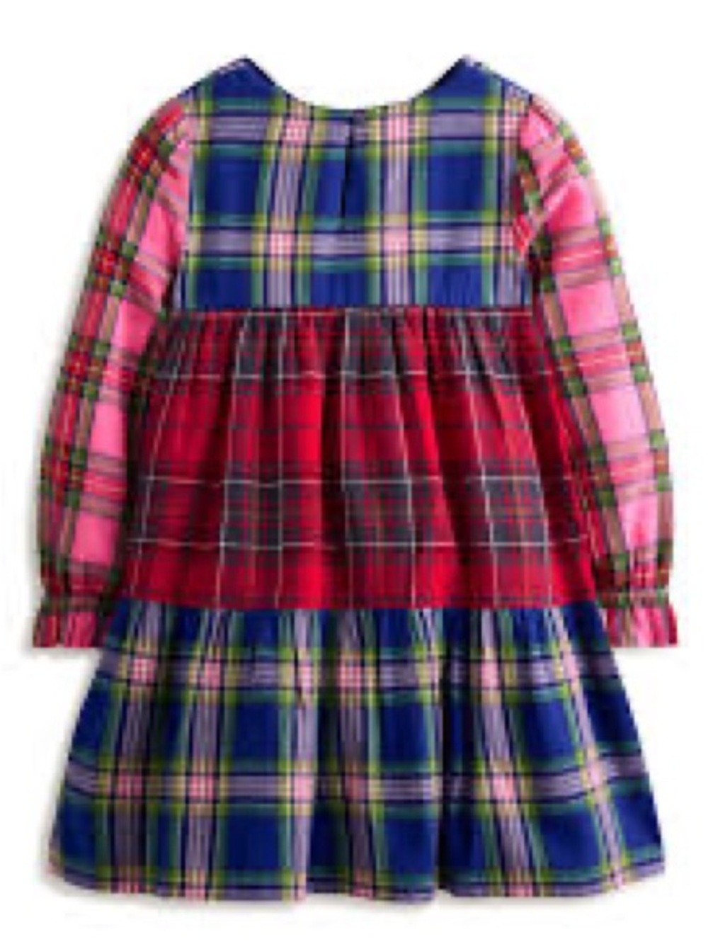 Boden Multicolor Plaid Tiered Long-Sleeve Dress - Pink, Red & Blue